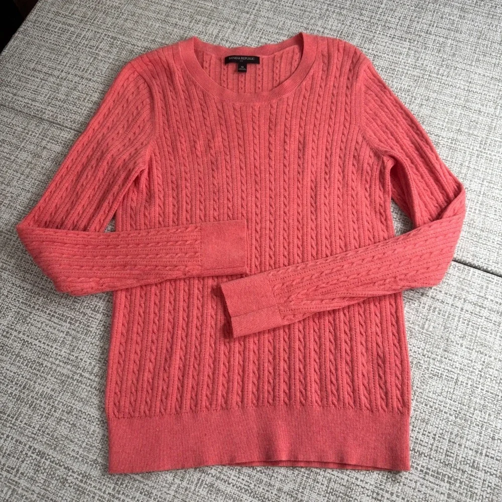 Banana Republic Cable Knit Sweater Coral Pink Jumper Round Neck Pullover Size‎ M